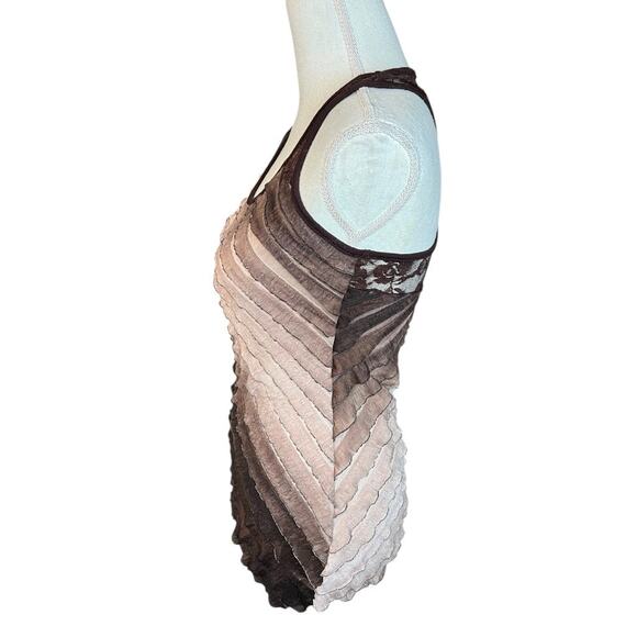 Y2k brown ruffle lace fairycore tank top casual neutral boho whimsigoth - Picture 4 of 6